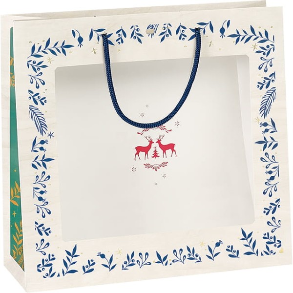Piękna duża torba prezentowa z przezroczystym okienkiem "świąteczne renifery"  SB084G 35 x 13 x 33